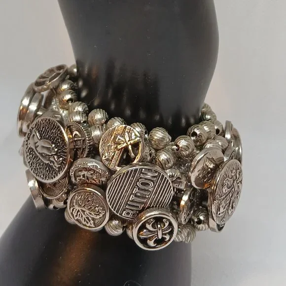 Vintage Retro Reproduction Aestetic Revival Elastic Band Button Bracelet #2W - Picture 13 of 14